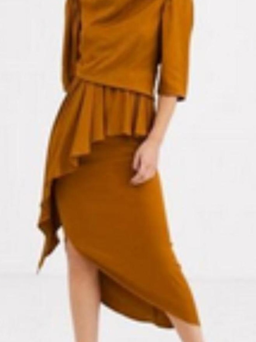 ASOS Mustard Asymmetric Ruffle High-Low Dress